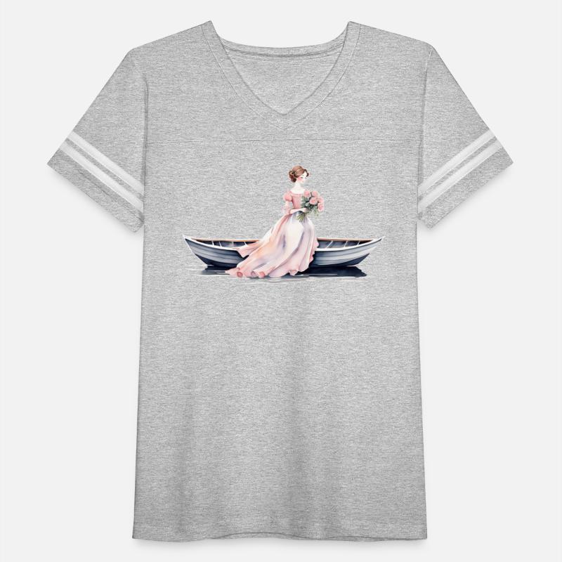 Romantic Watercolor Woman in Rowboat with Bouquet