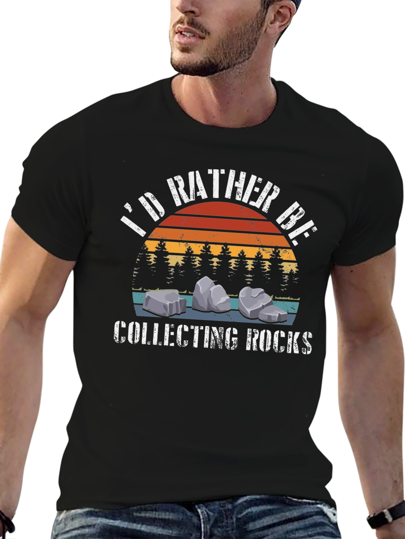 Id Rather Be Collecting Rocks Black T-Shirt