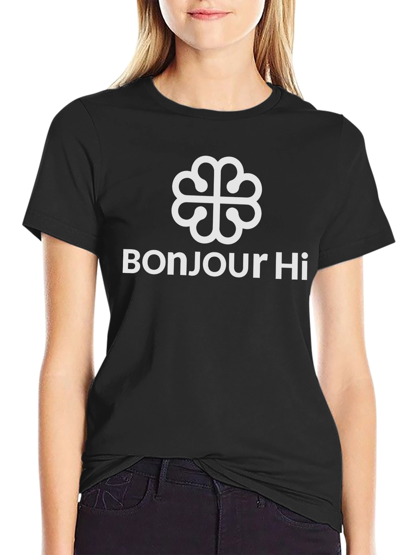 Bonjour Hi T-Shirt - Black Cotton Tee