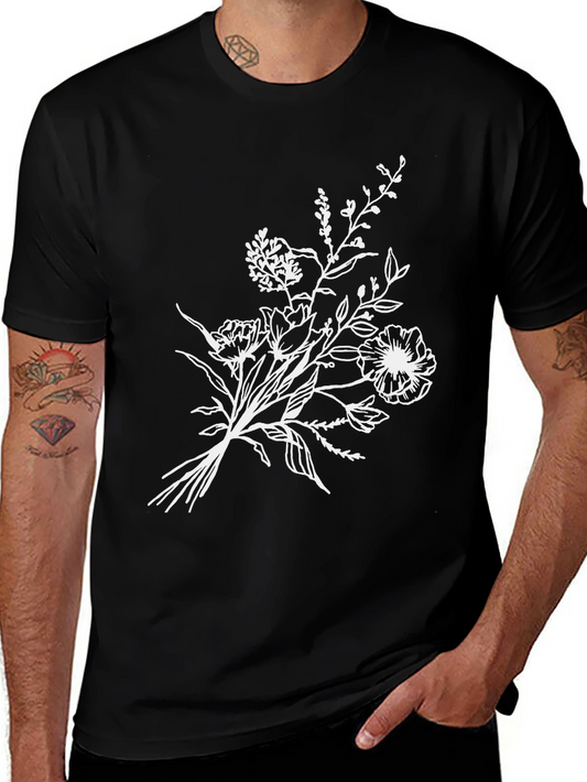 Black Floral T-Shirt - Stylish Botanical Design