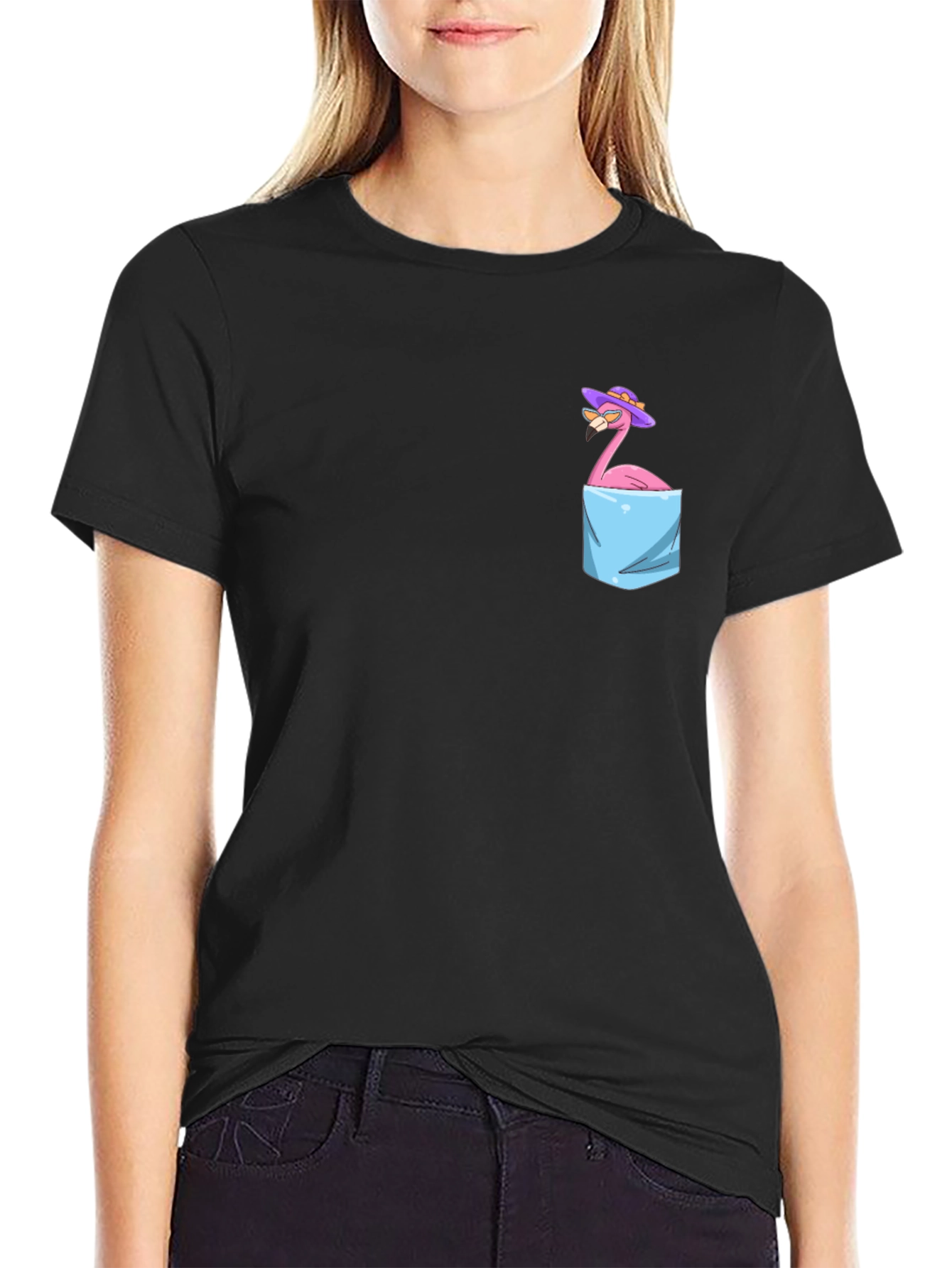 Flamingo in Pocket T-Shirt - Funny Graphic Tee