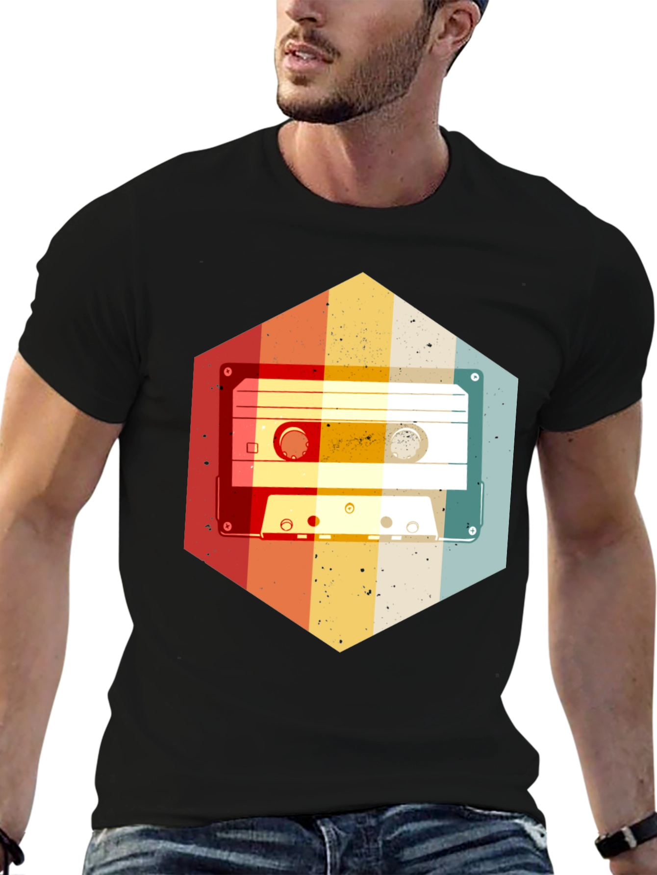 Retro Cassette Tape Hexagon Graphic T-Shirt