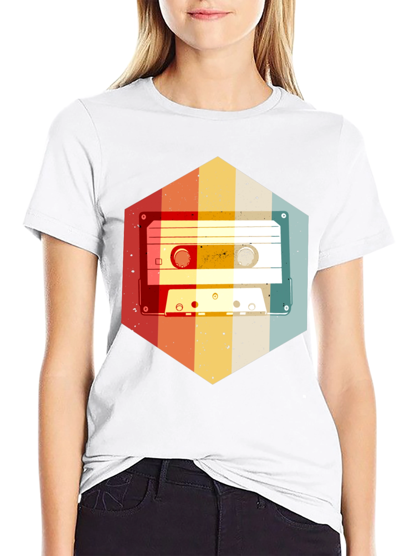 Retro Cassette Tape Hexagon Graphic T-Shirt