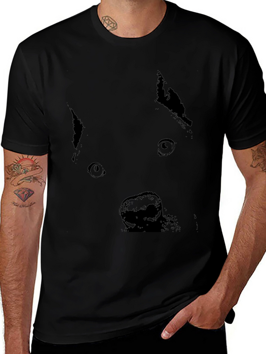 Black Dog Face Graphic T-Shirt - Casual Style
