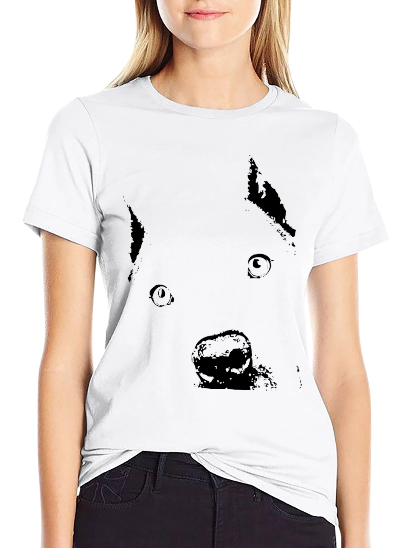 Black Dog Face Graphic T-Shirt - Casual Style