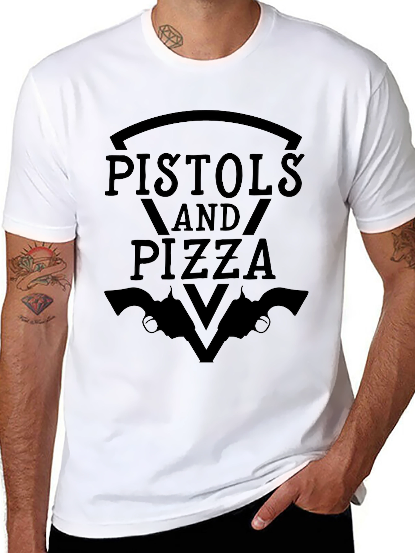 Pistols and Pizza Graphic T-Shirt - Black