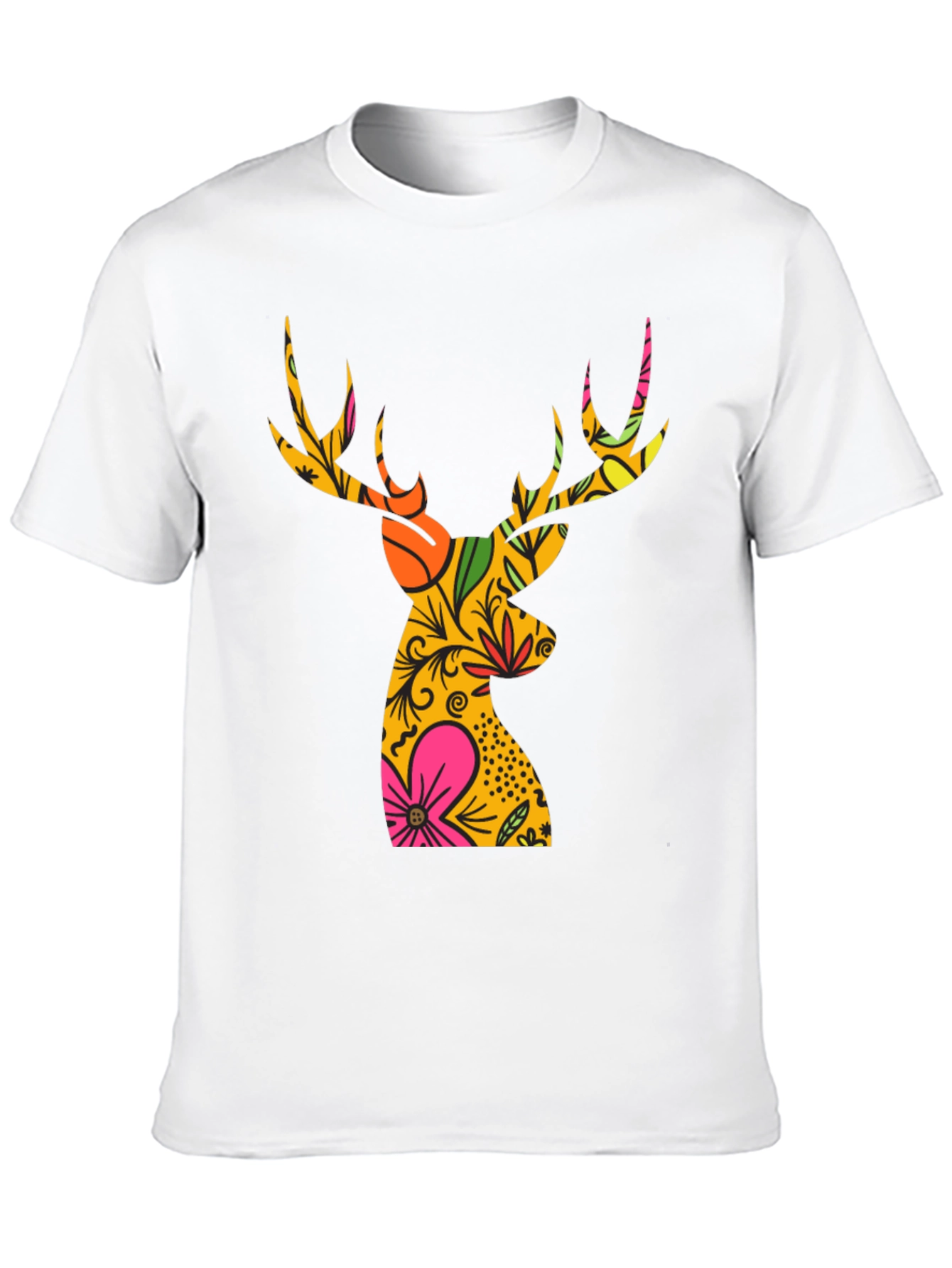 Floral Deer Graphic T-Shirt - Mens Black Tee