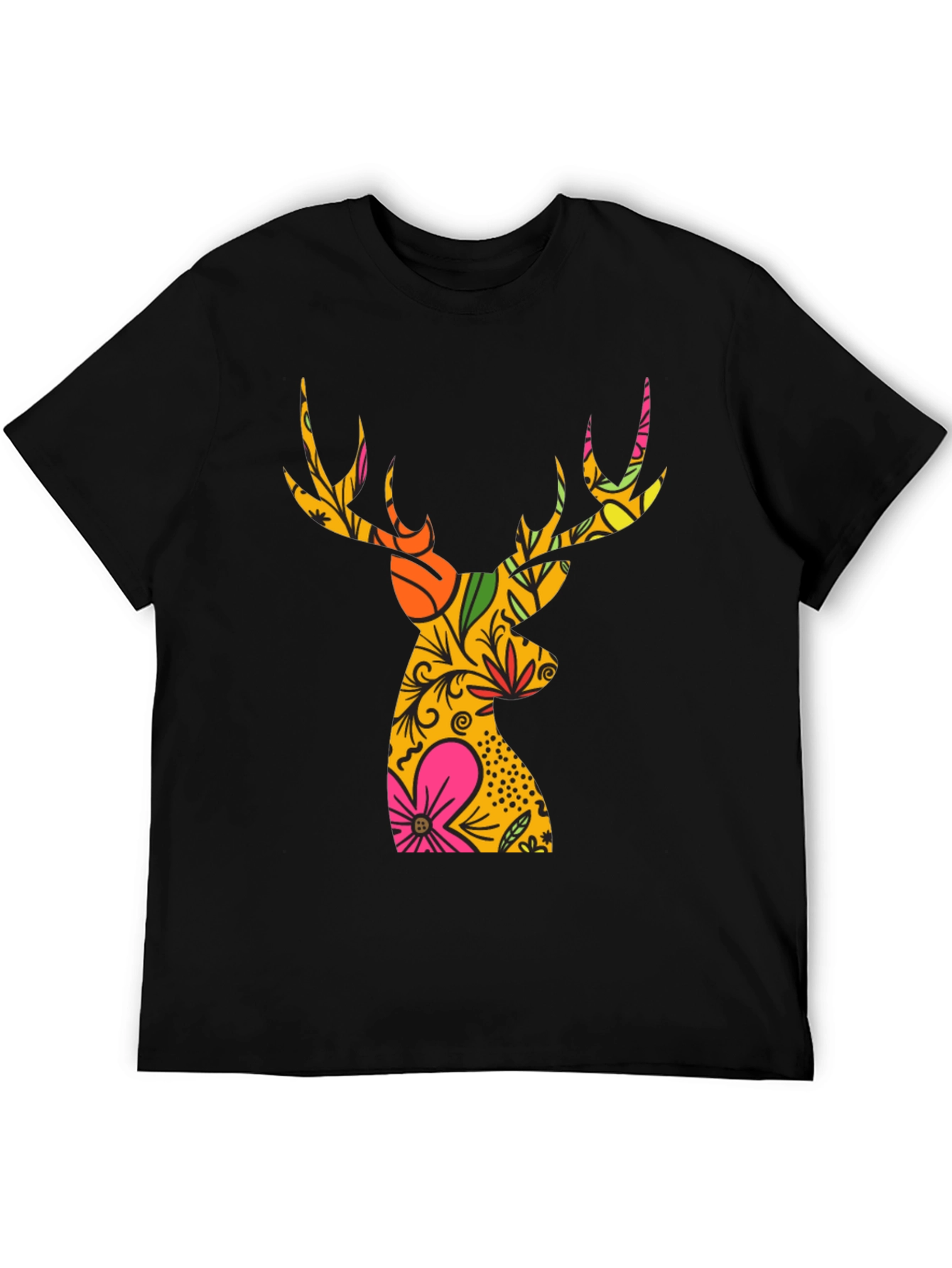 Floral Deer Graphic T-Shirt - Mens Black Tee