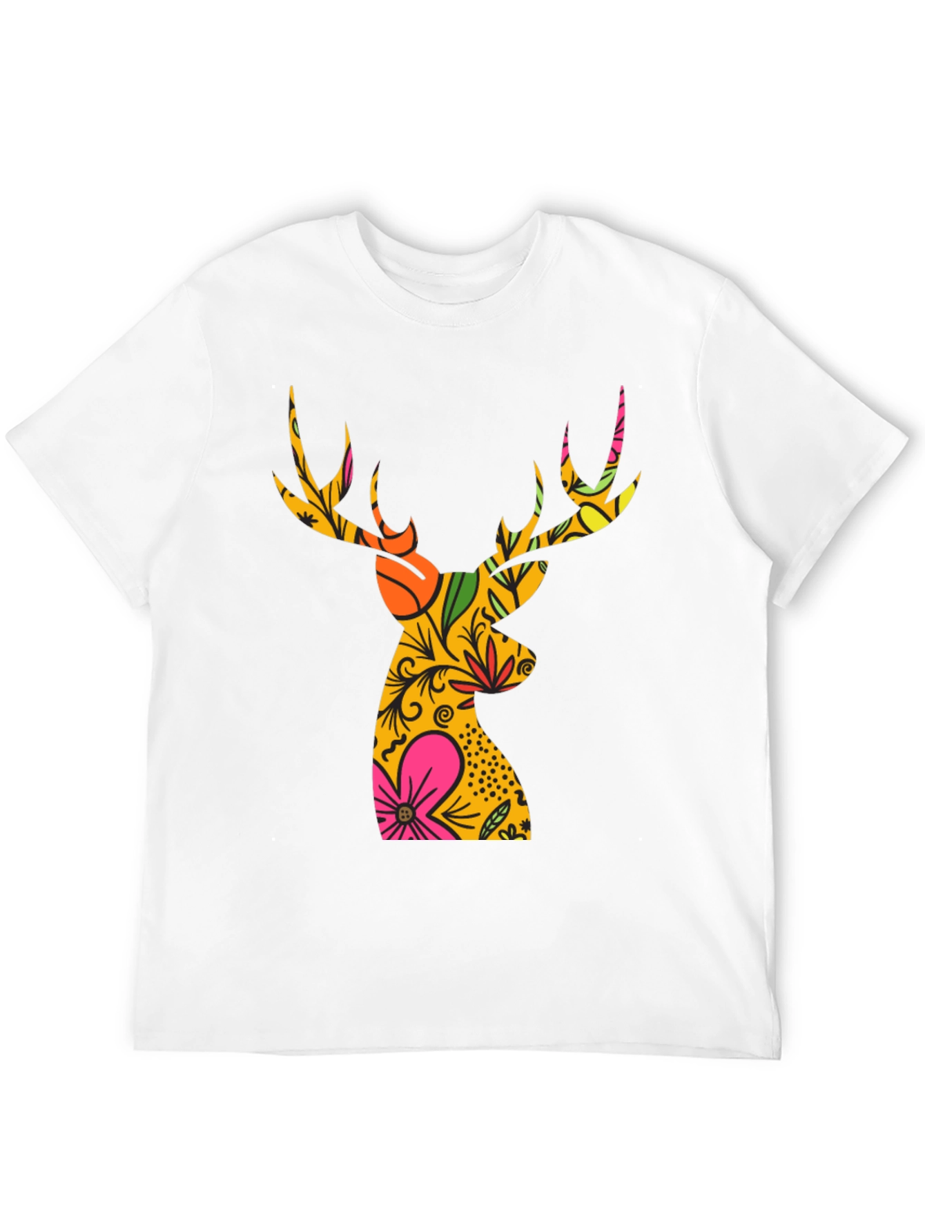 Floral Deer Graphic T-Shirt - Mens Black Tee