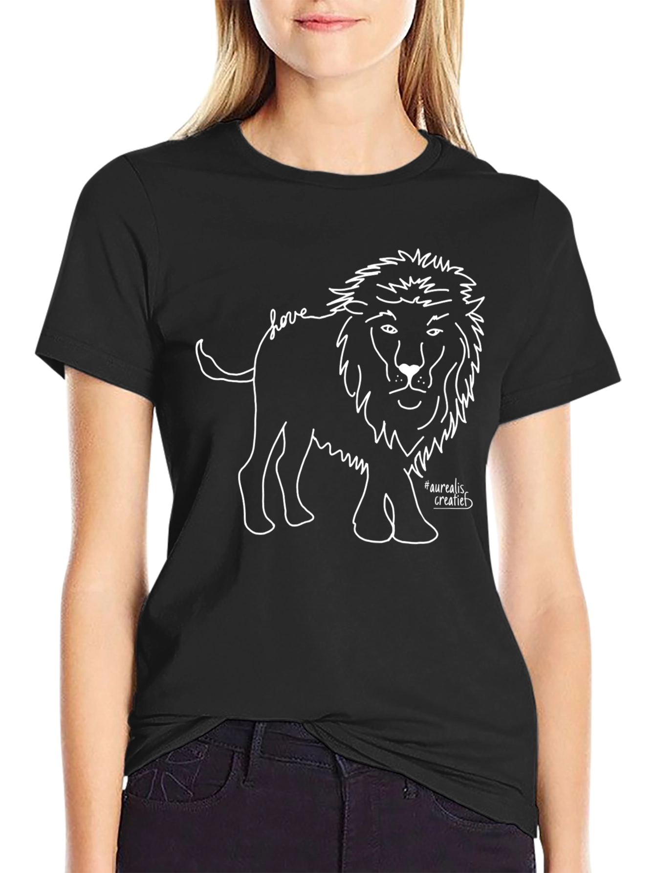 Black T-Shirt with Lion Love Design