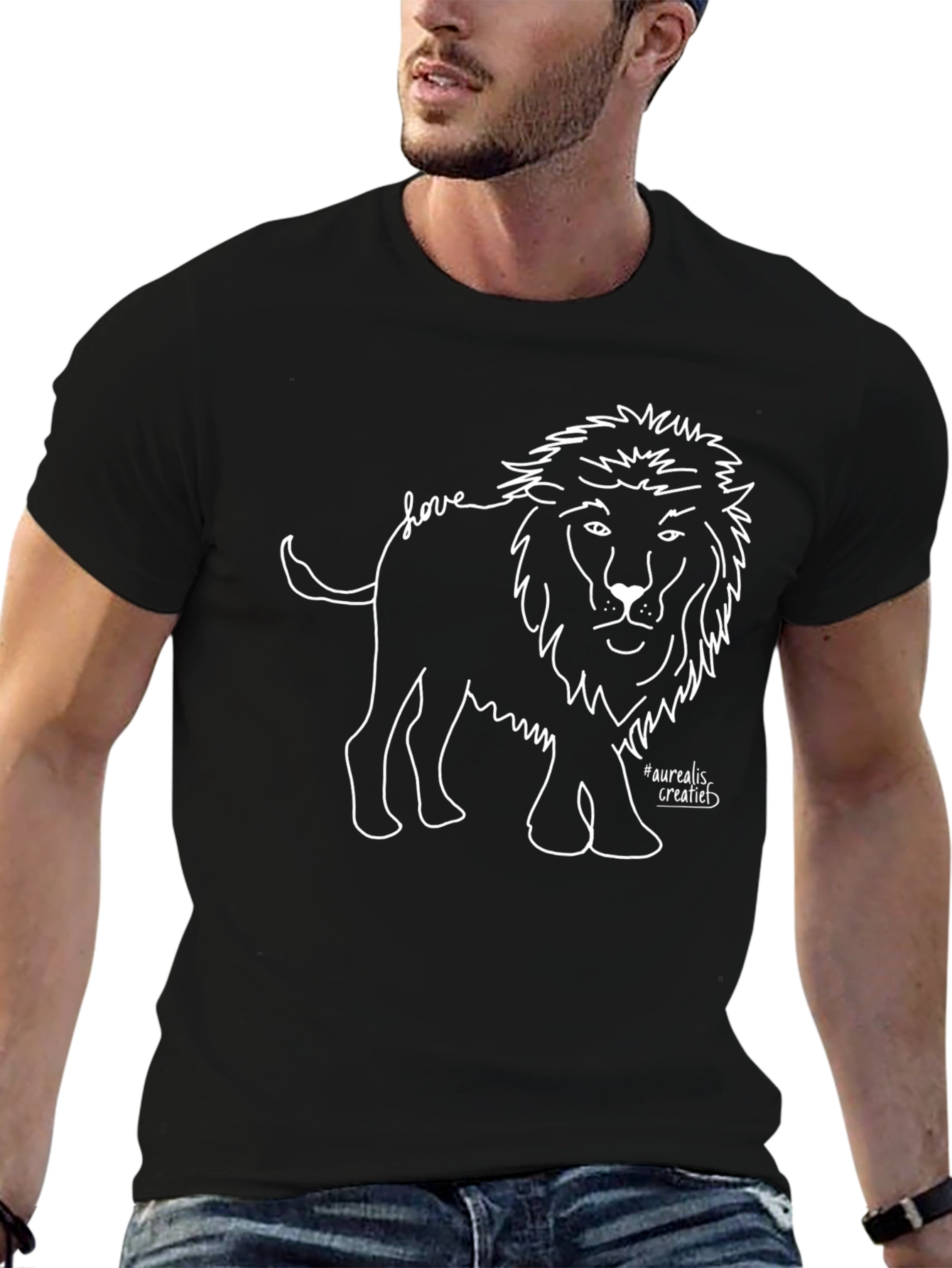 Black T-Shirt with Lion Love Design