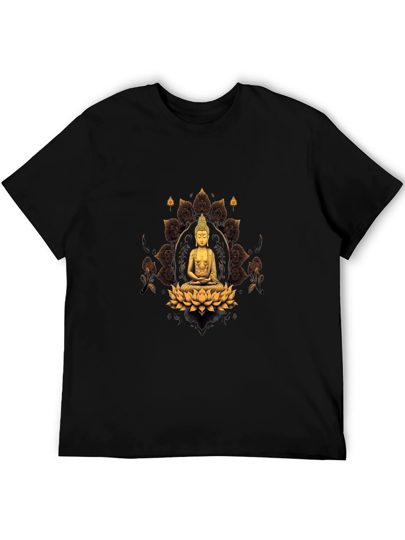 Buddha Lotus Flower Graphic Print Black T-Shirt