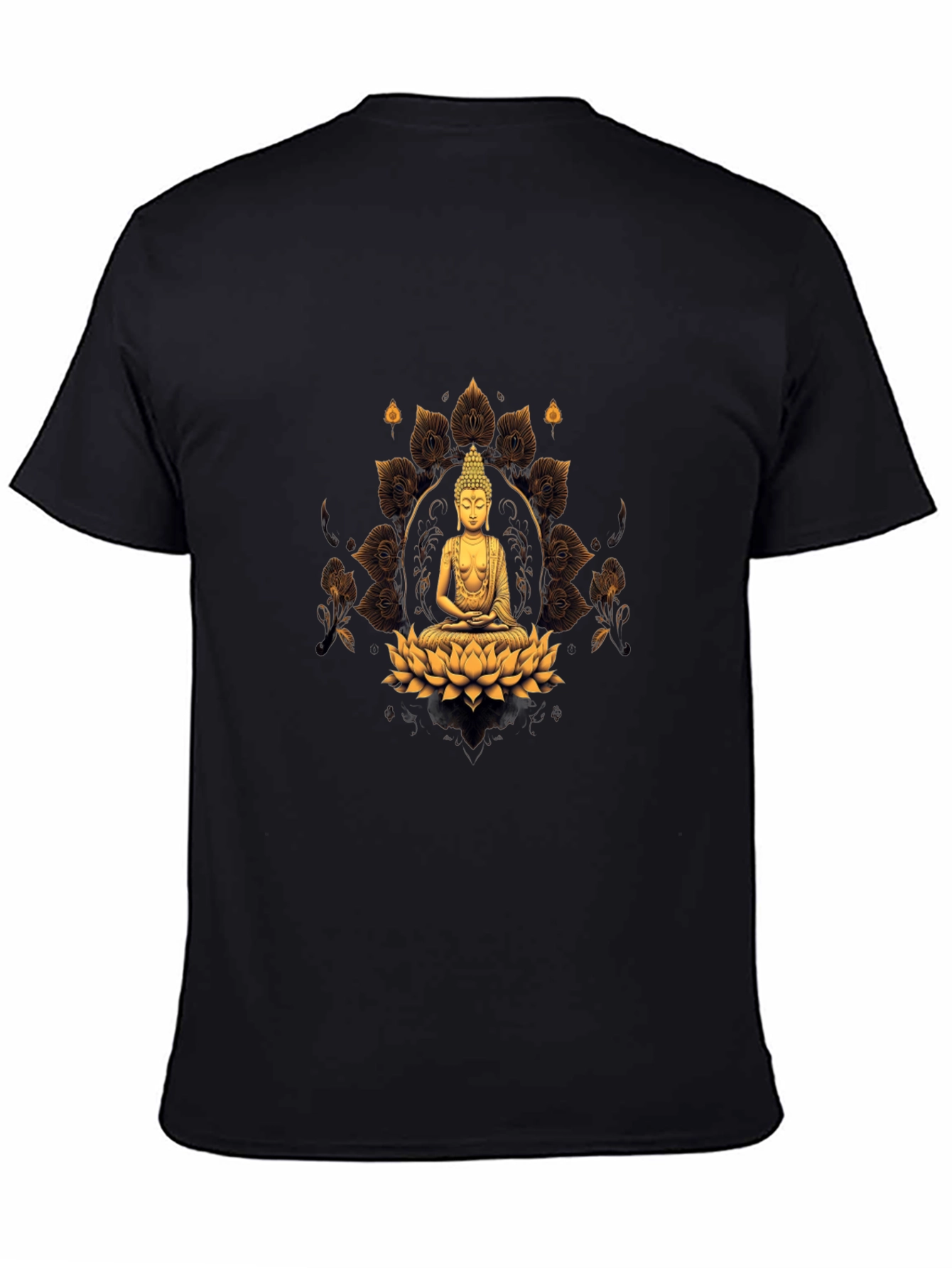 Buddha Lotus Flower Graphic Print Black T-Shirt
