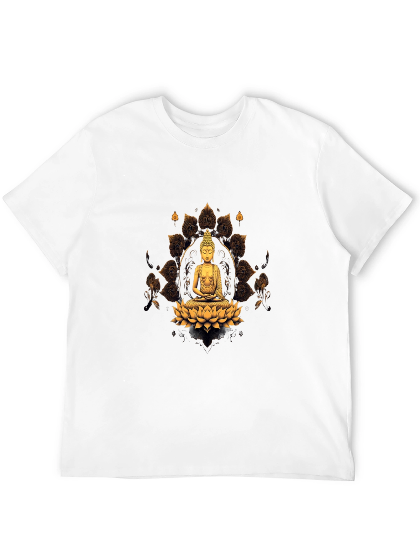 Buddha Lotus Flower Graphic Print Black T-Shirt