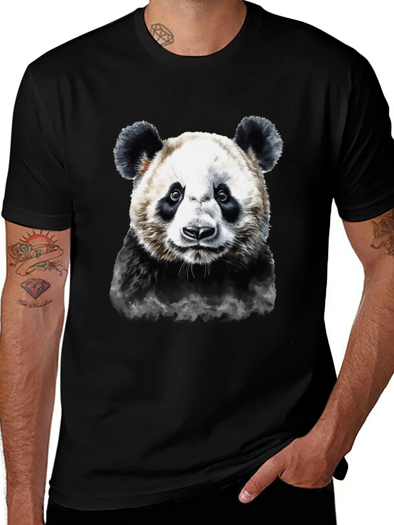 Panda Graphic Tee - Mens Black Cotton T-Shirt