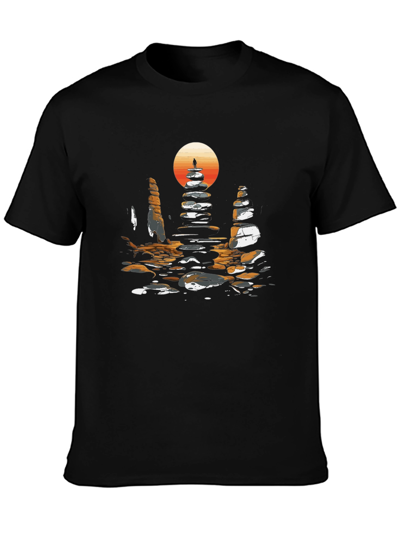 Zen Rock Stack T-Shirt - Sunset Silhouette