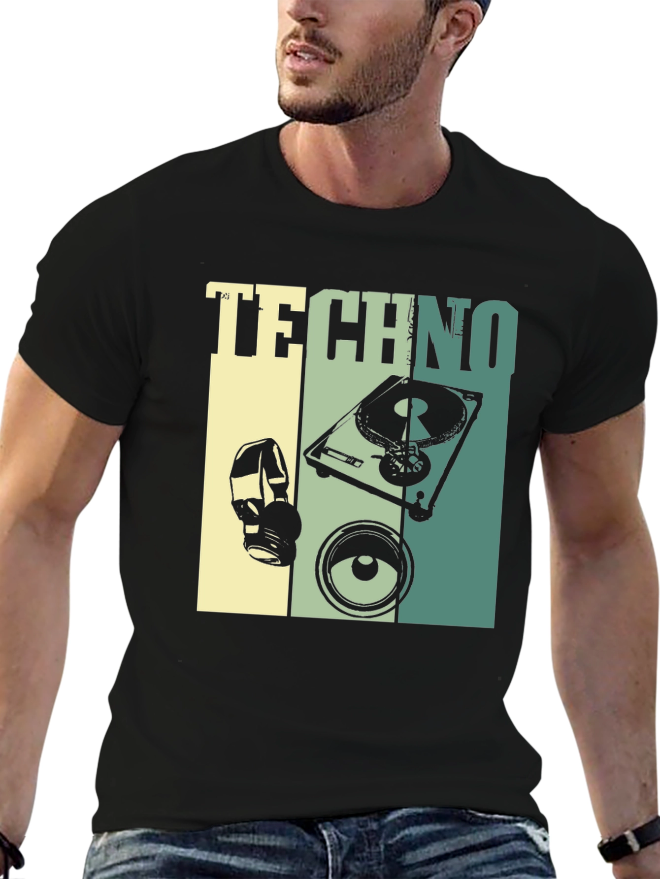 Techno Music Graphic T-Shirt - DJ Turntable Design