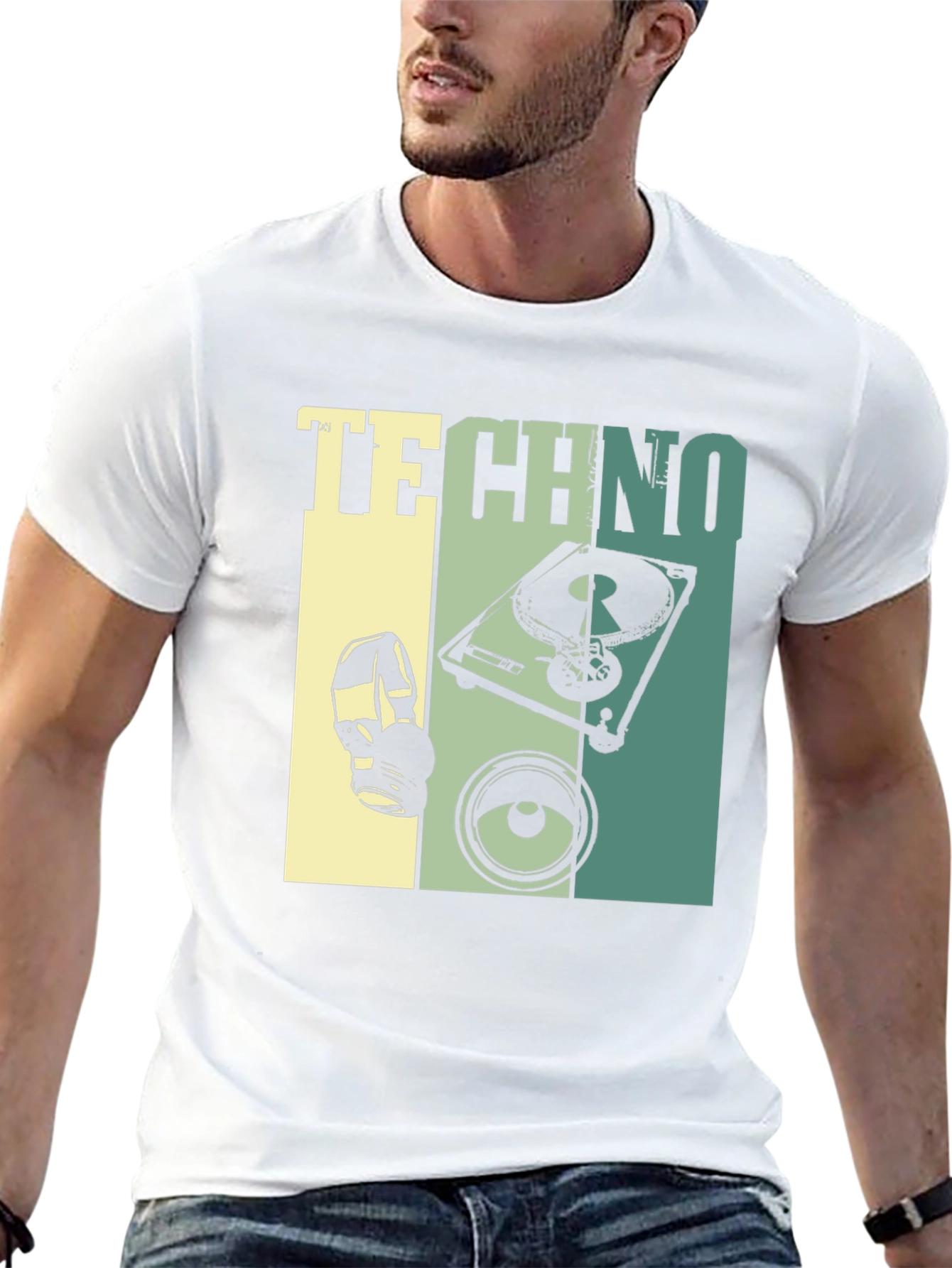 Techno Music Graphic T-Shirt - DJ Turntable Design