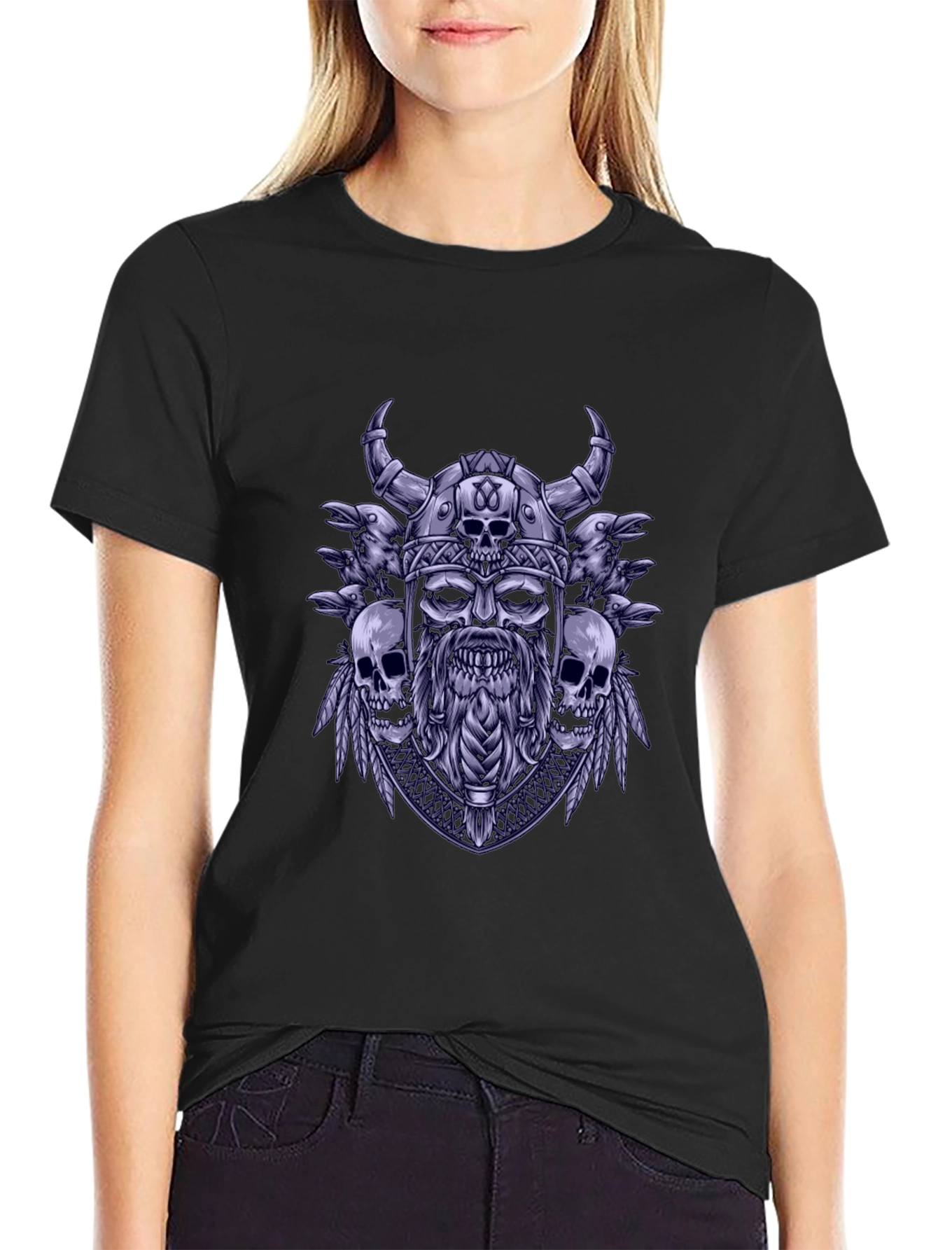 Viking Skull Graphic Tee - Black T-Shirt
