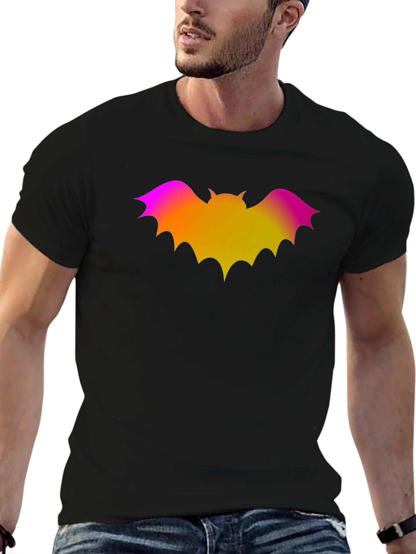 Gradient Bat Graphic Black T-Shirt