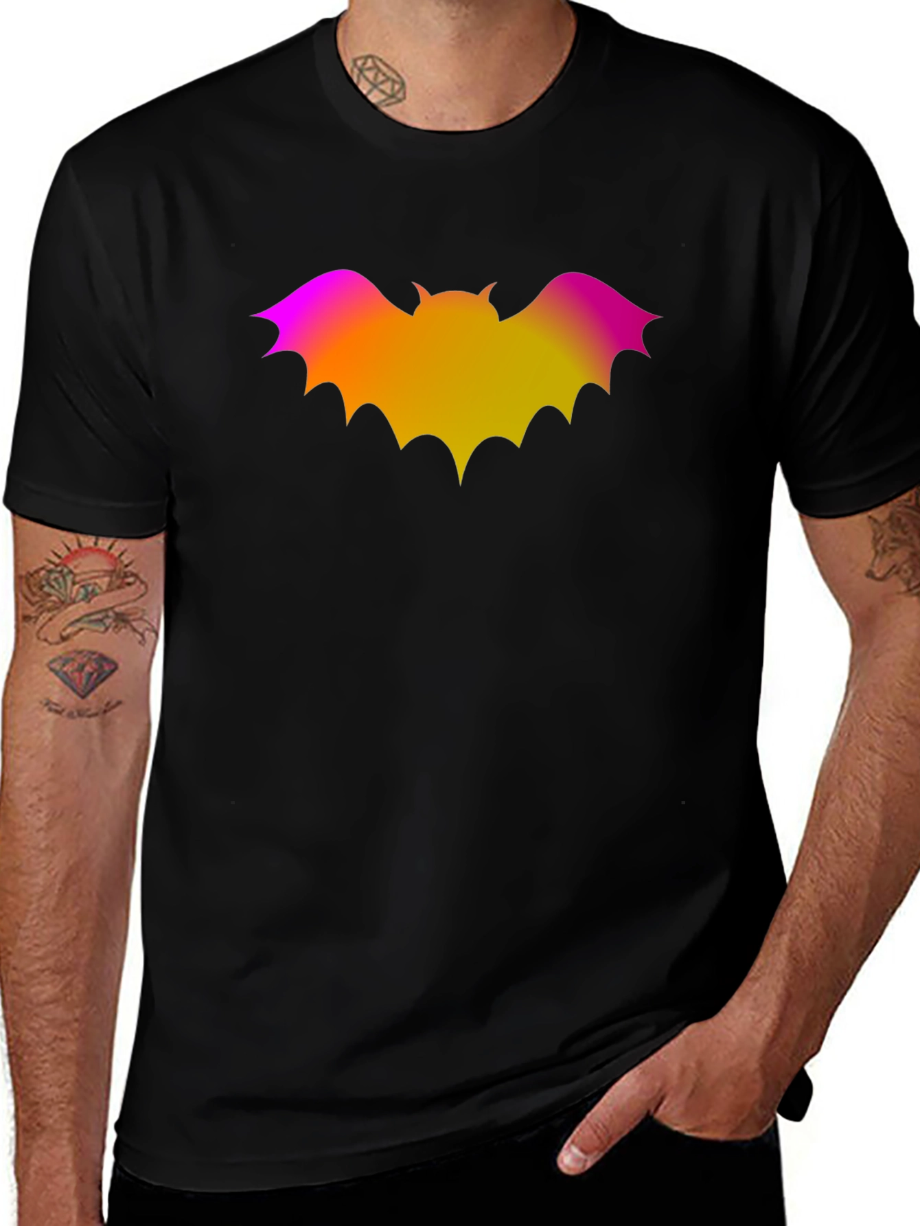 Gradient Bat Graphic Black T-Shirt