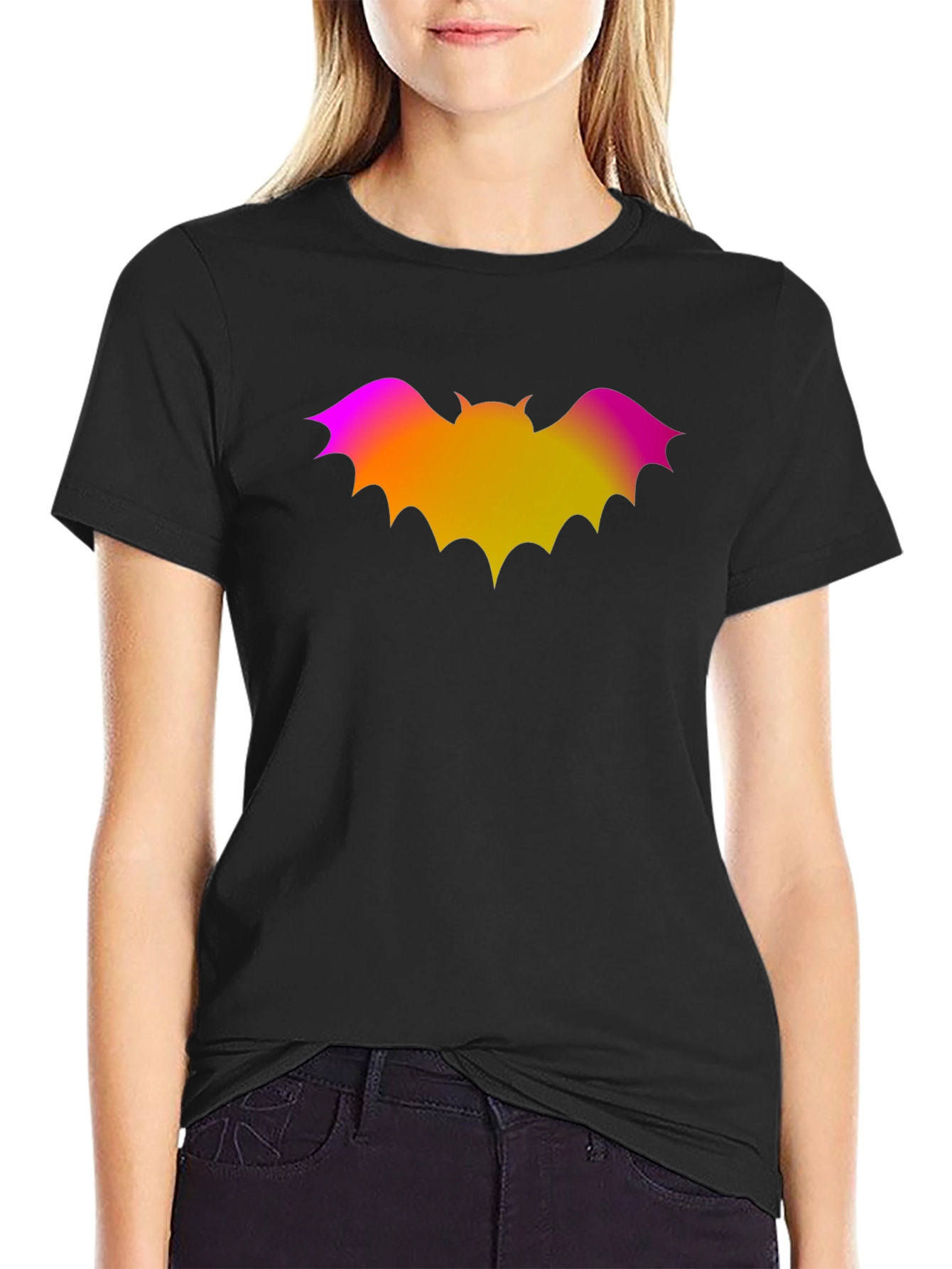 Gradient Bat Graphic Black T-Shirt