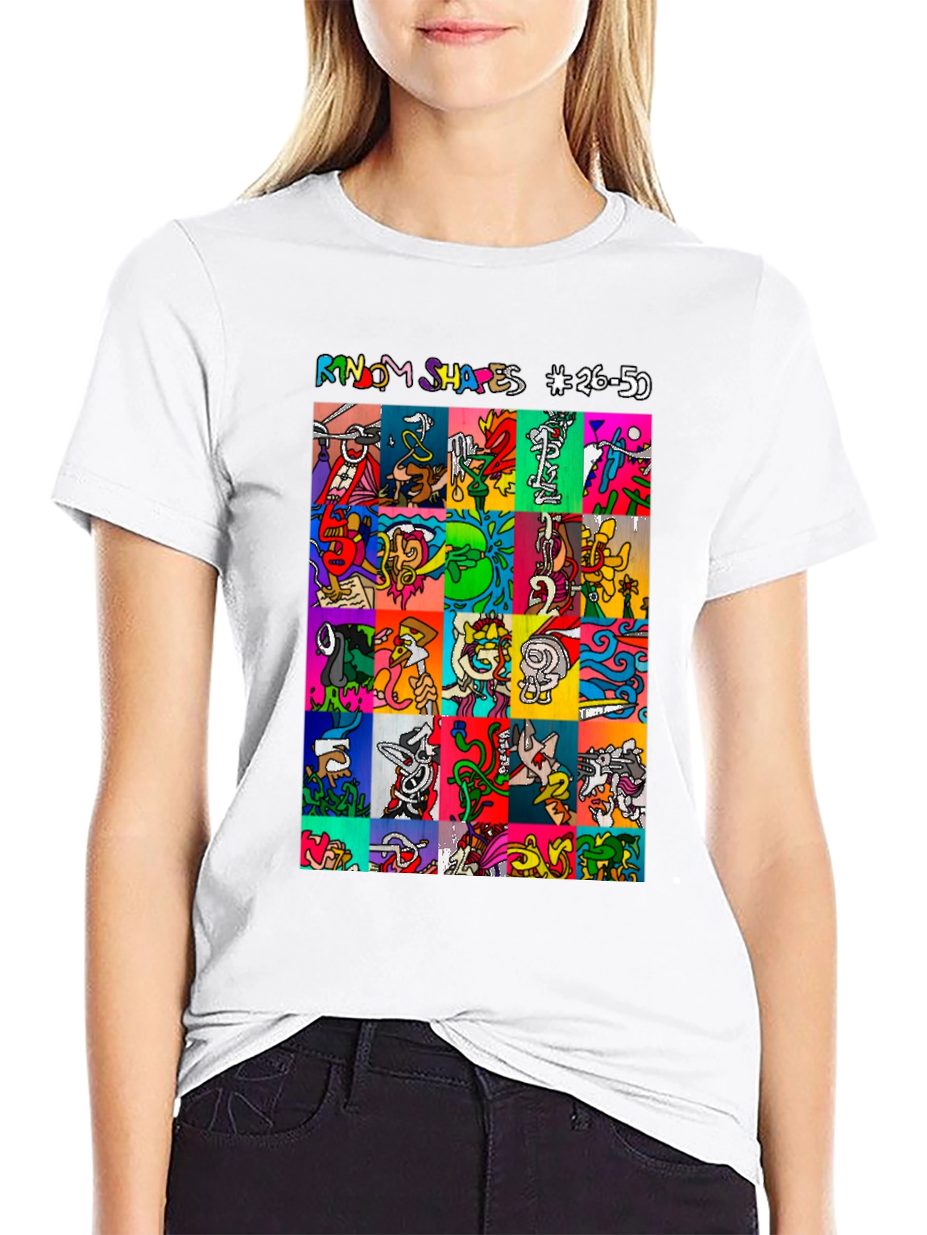 Random Shapes Graphic Print Tee - Black
