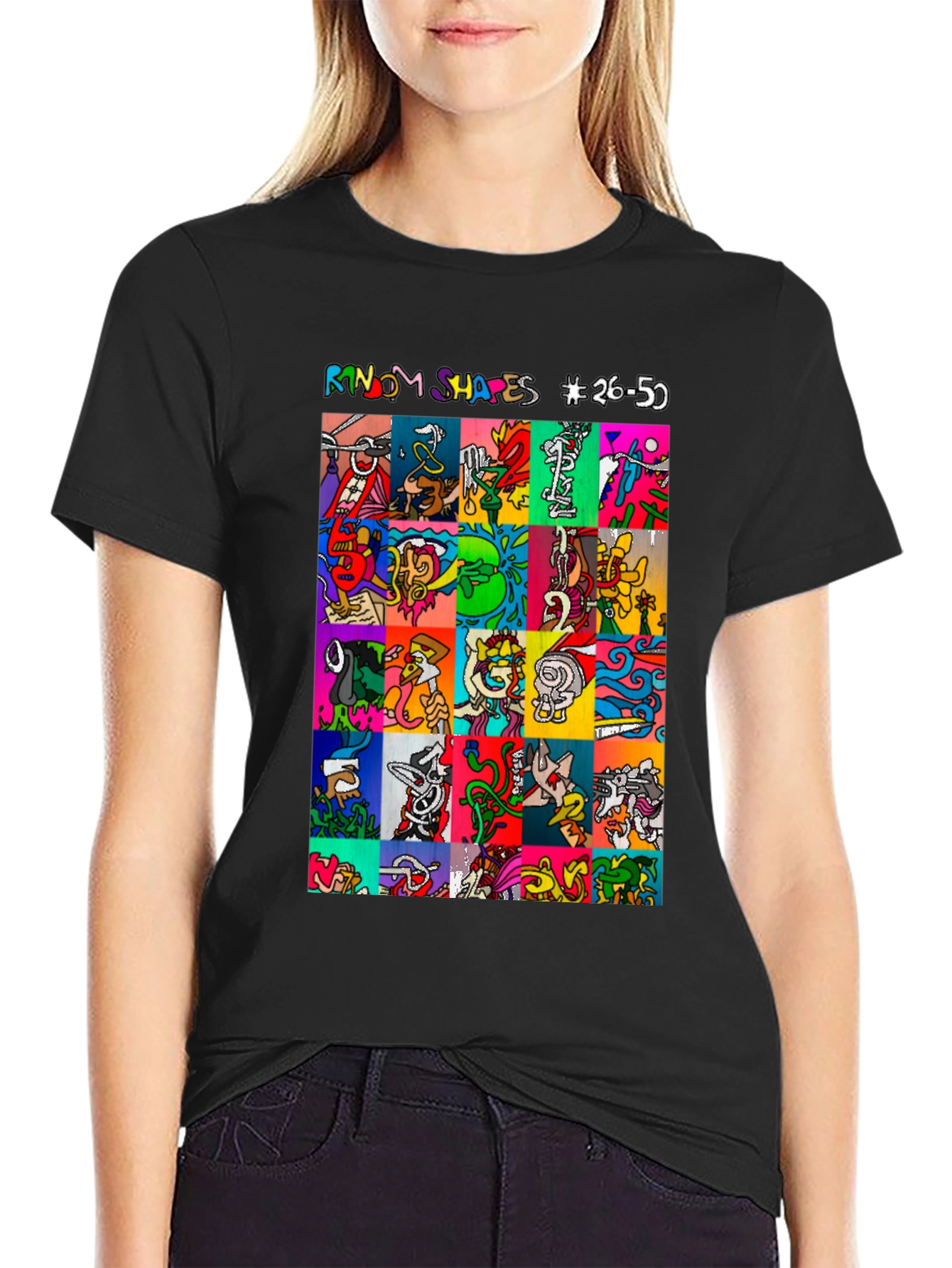 Random Shapes Graphic Print Tee - Black