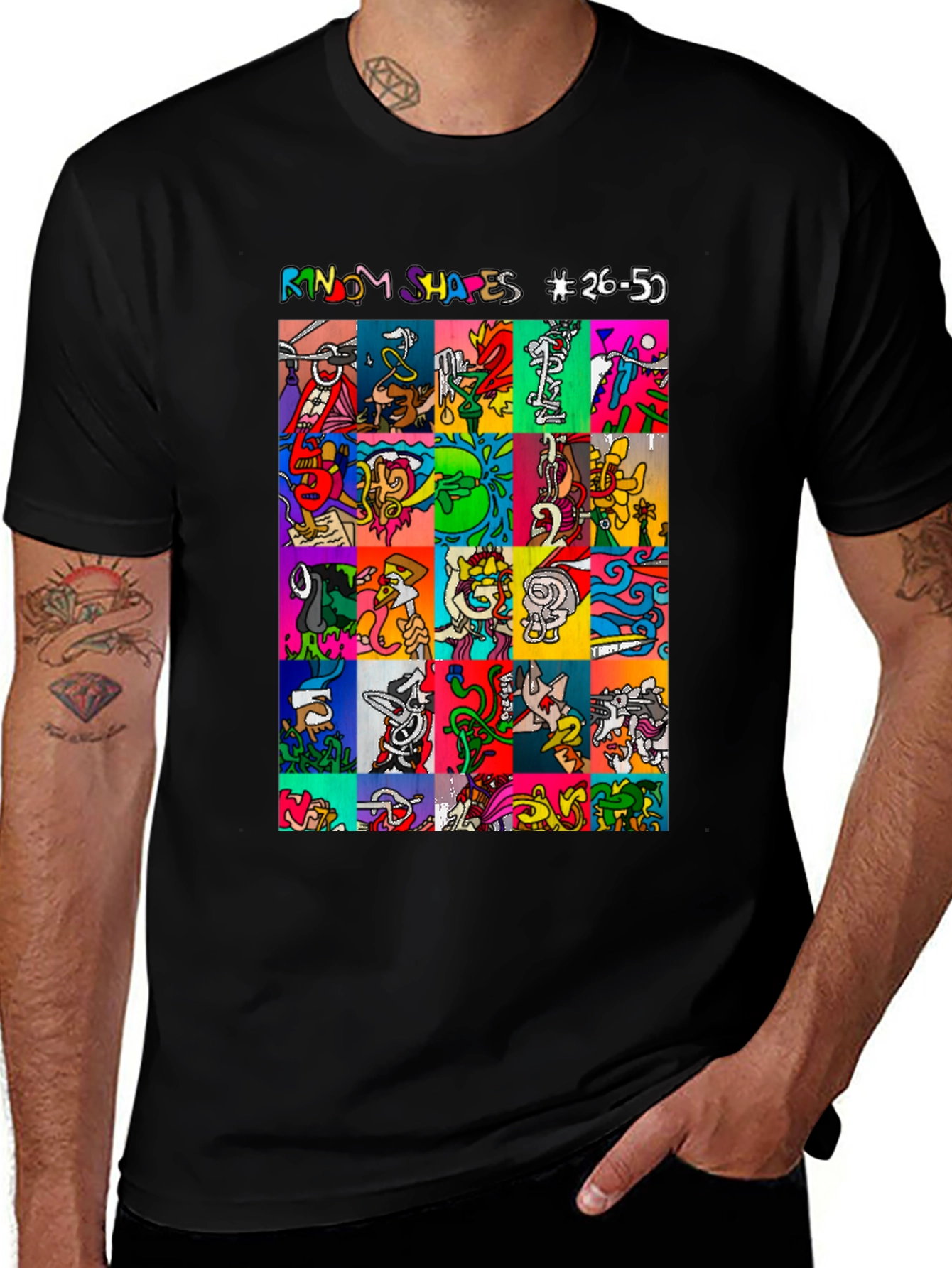 Random Shapes Graphic Print Tee - Black