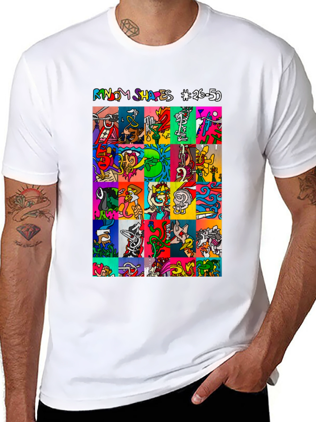 Random Shapes Graphic Print Tee - Black