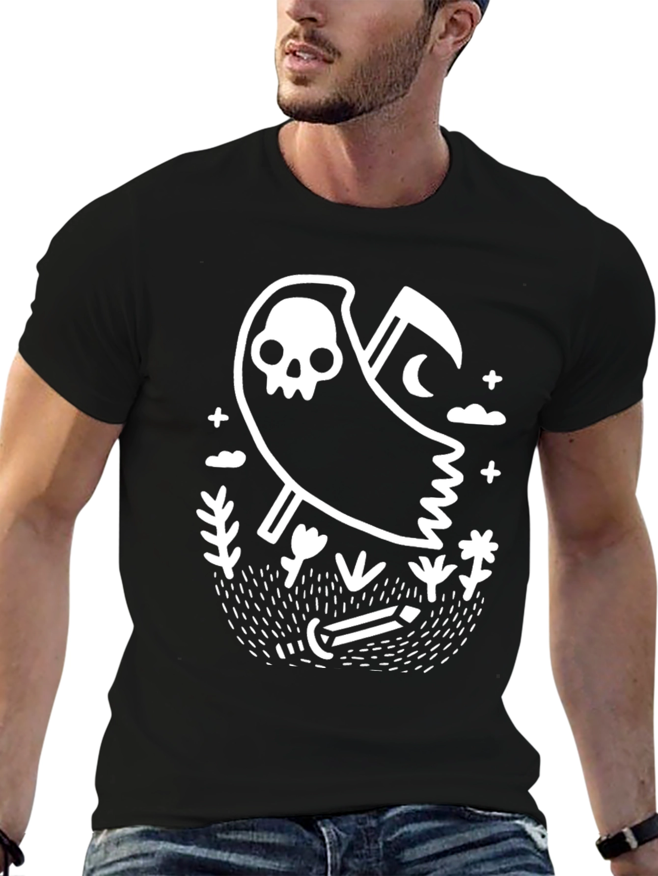 Grim Reaper Graphic Tee - Black Cotton T-Shirt