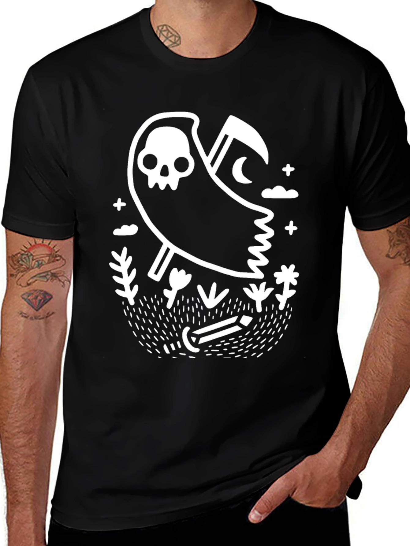 Grim Reaper Graphic Tee - Black Cotton T-Shirt