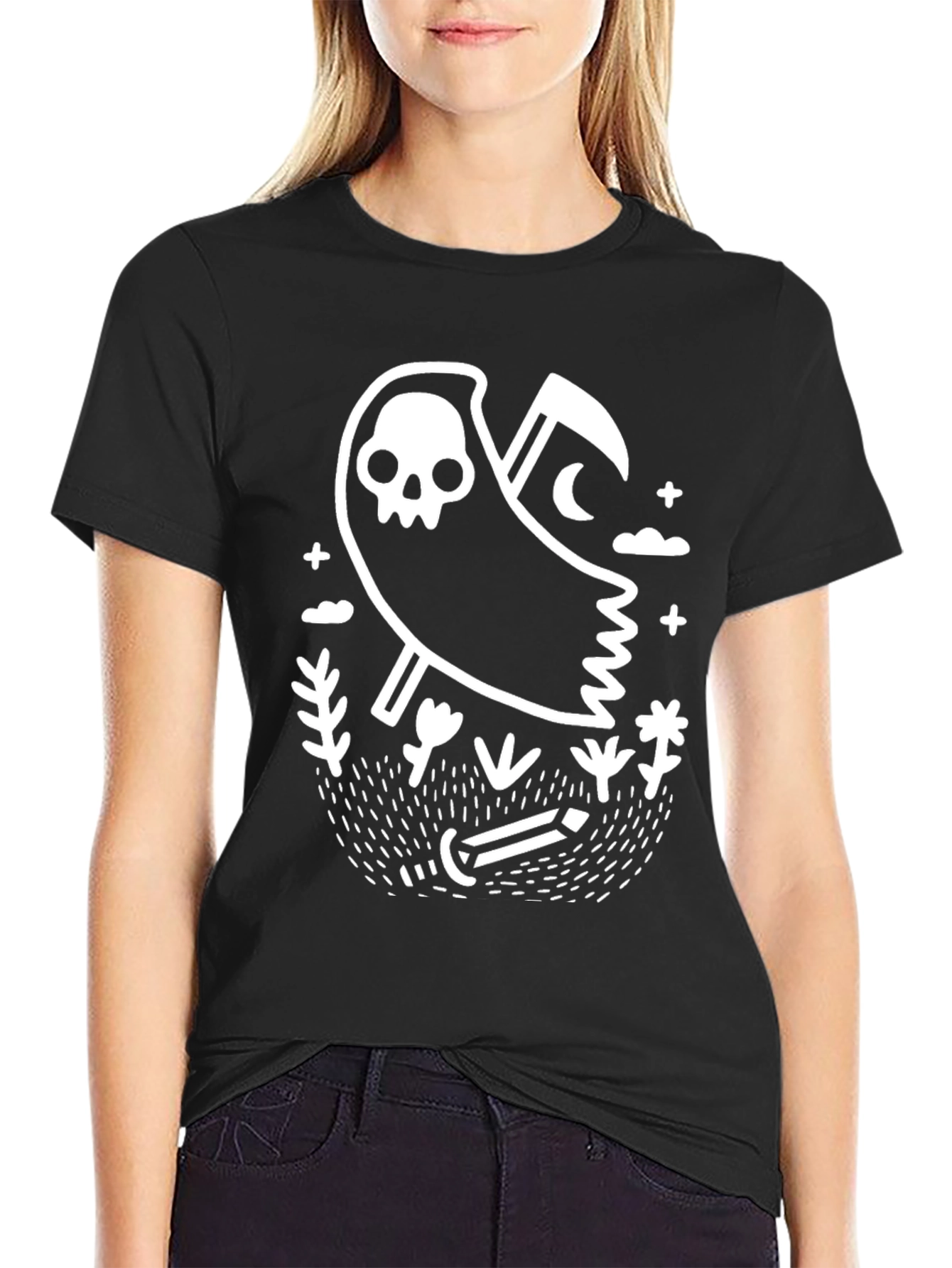 Grim Reaper Graphic Tee - Black Cotton T-Shirt