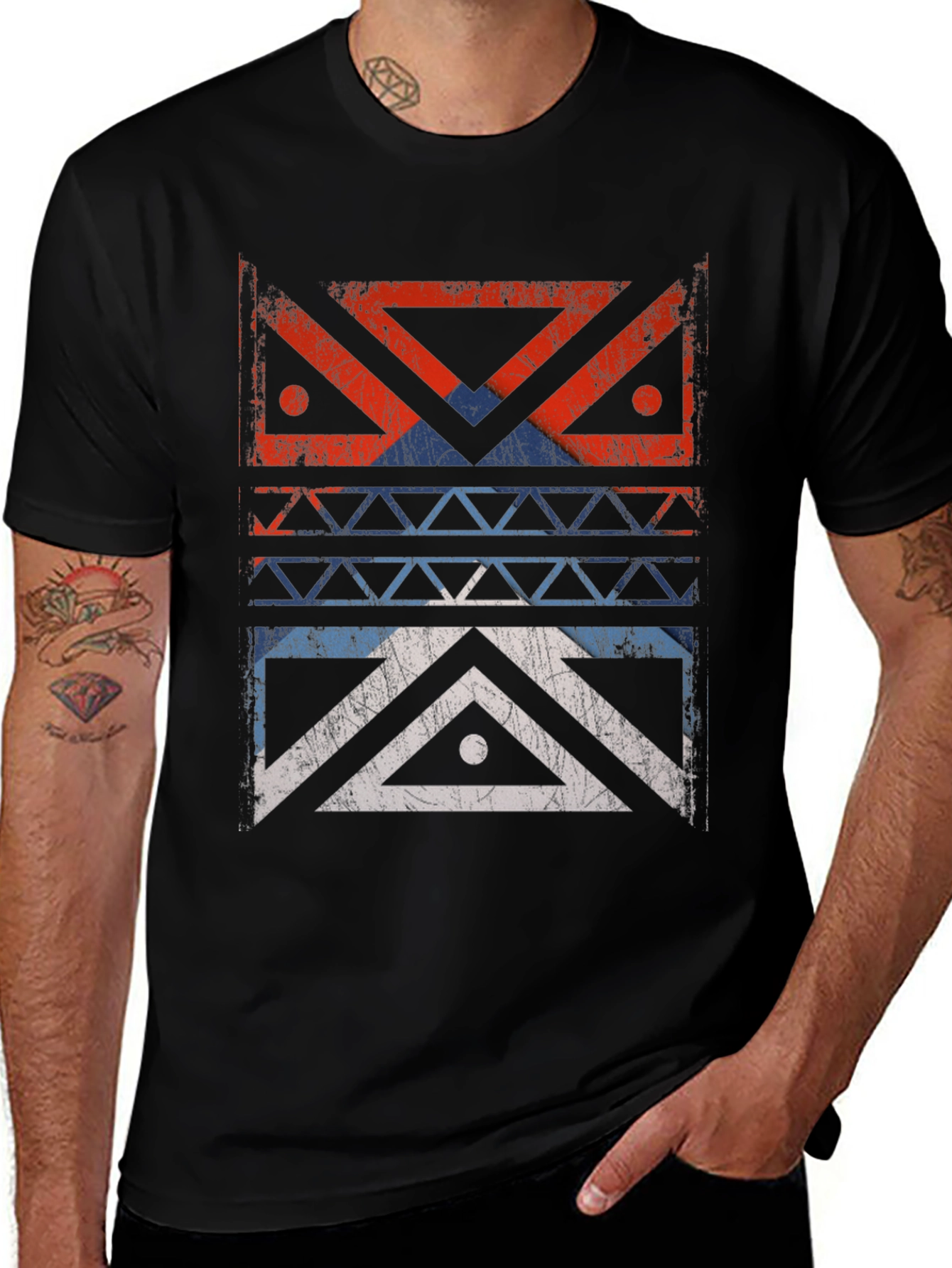 Geometric Tribal Design Black T-Shirt