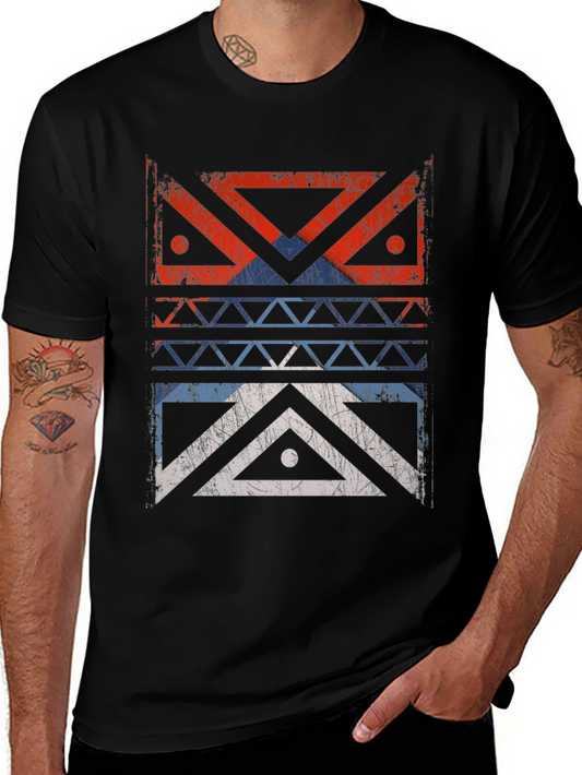 Geometric Tribal Design Black T-Shirt