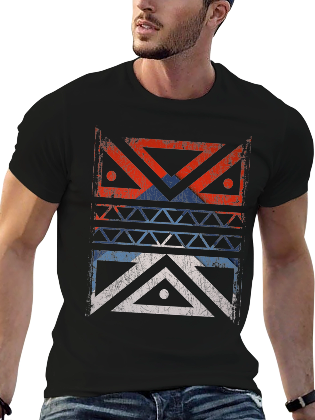 Geometric Tribal Design Black T-Shirt