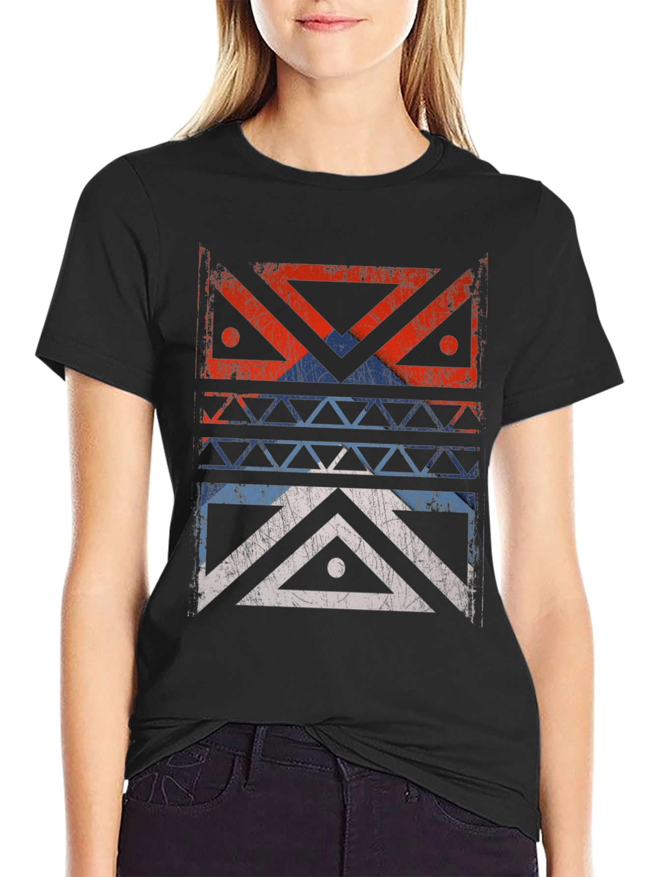 Geometric Tribal Design Black T-Shirt