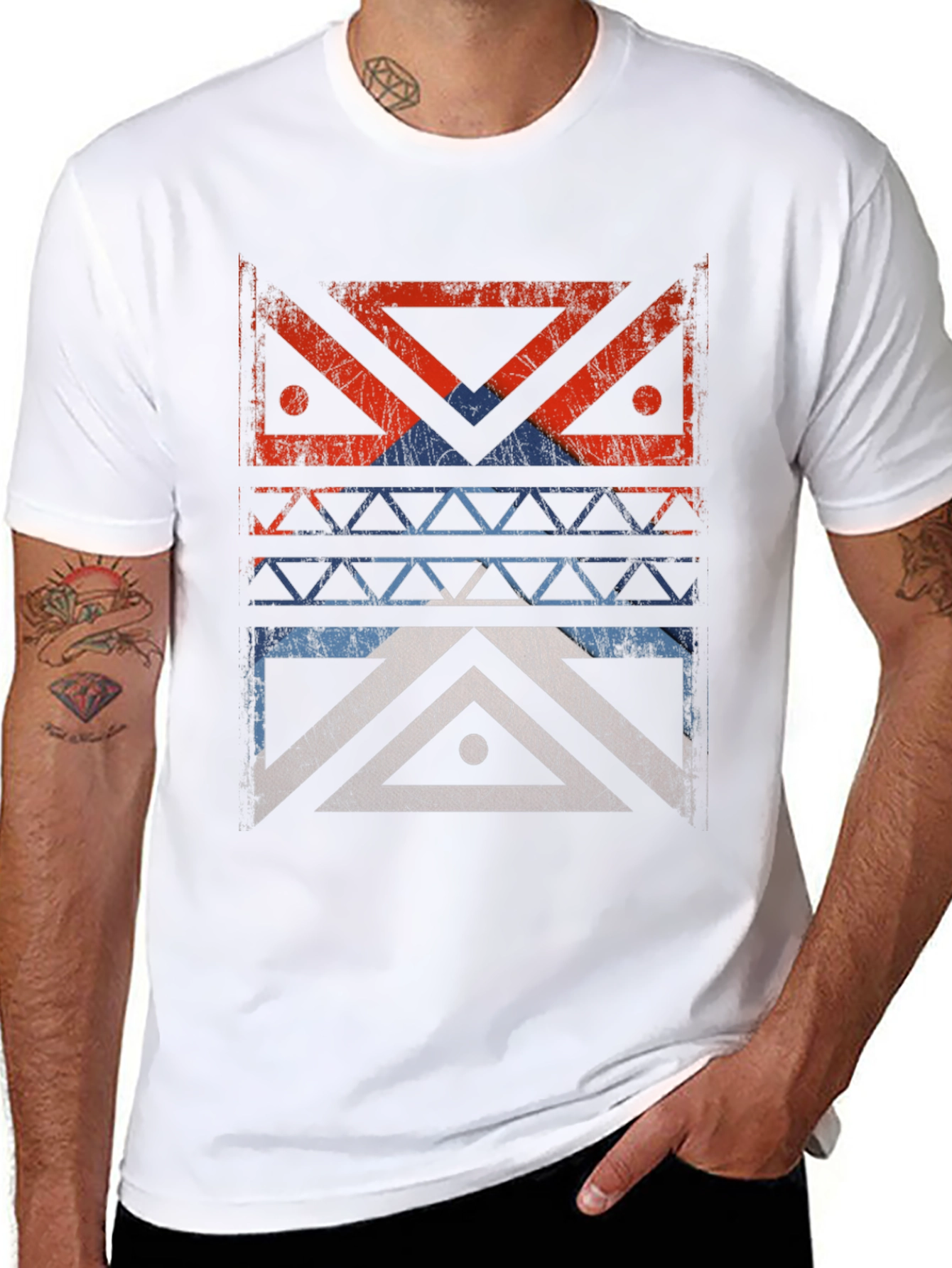 Geometric Tribal Design Black T-Shirt