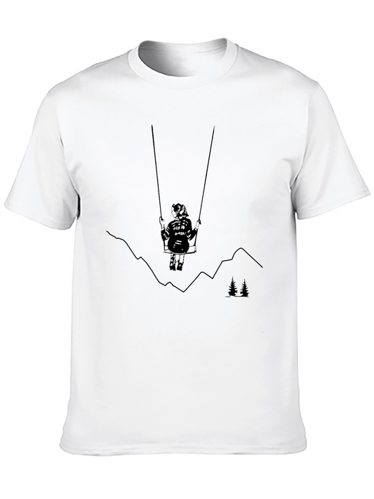Black Graphic Tee - Girl on Swing