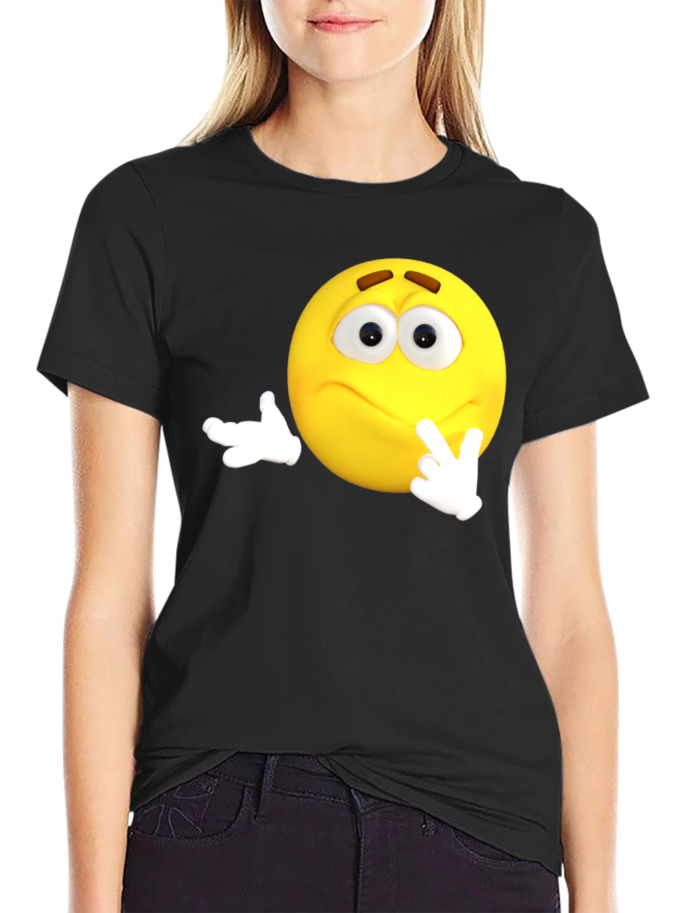 Thinking Emoji Black T-Shirt