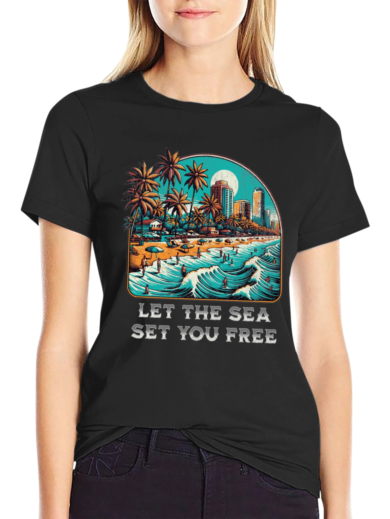 Let the Sea Set You Free Black Graphic Tee