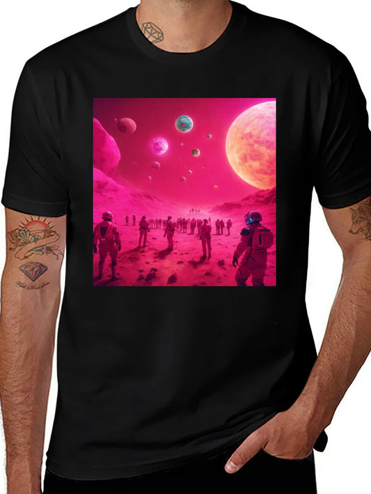 Astronauts on Alien Planet Black T-Shirt