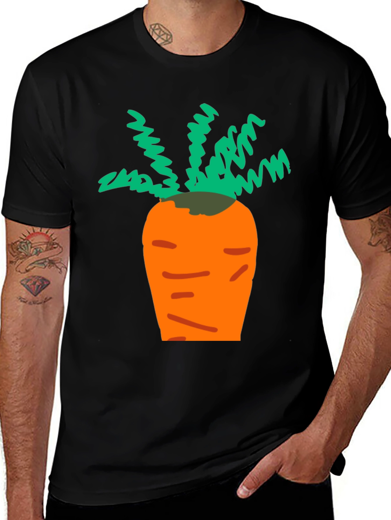 Cartoon Carrot Black T-Shirt