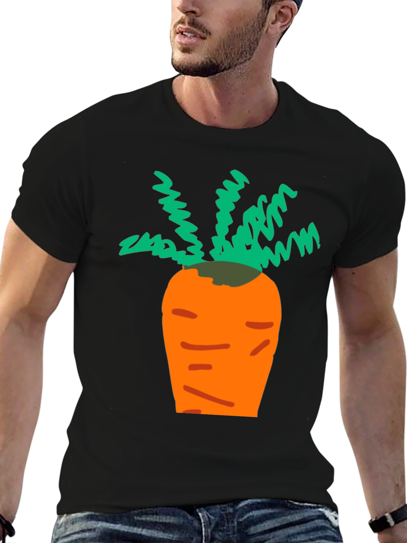 Cartoon Carrot Black T-Shirt