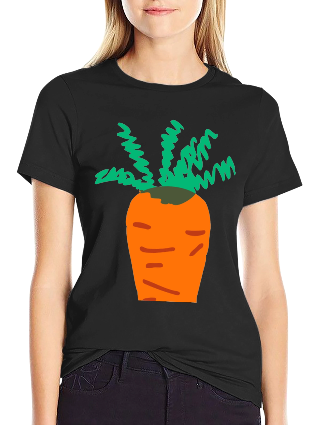 Cartoon Carrot Black T-Shirt