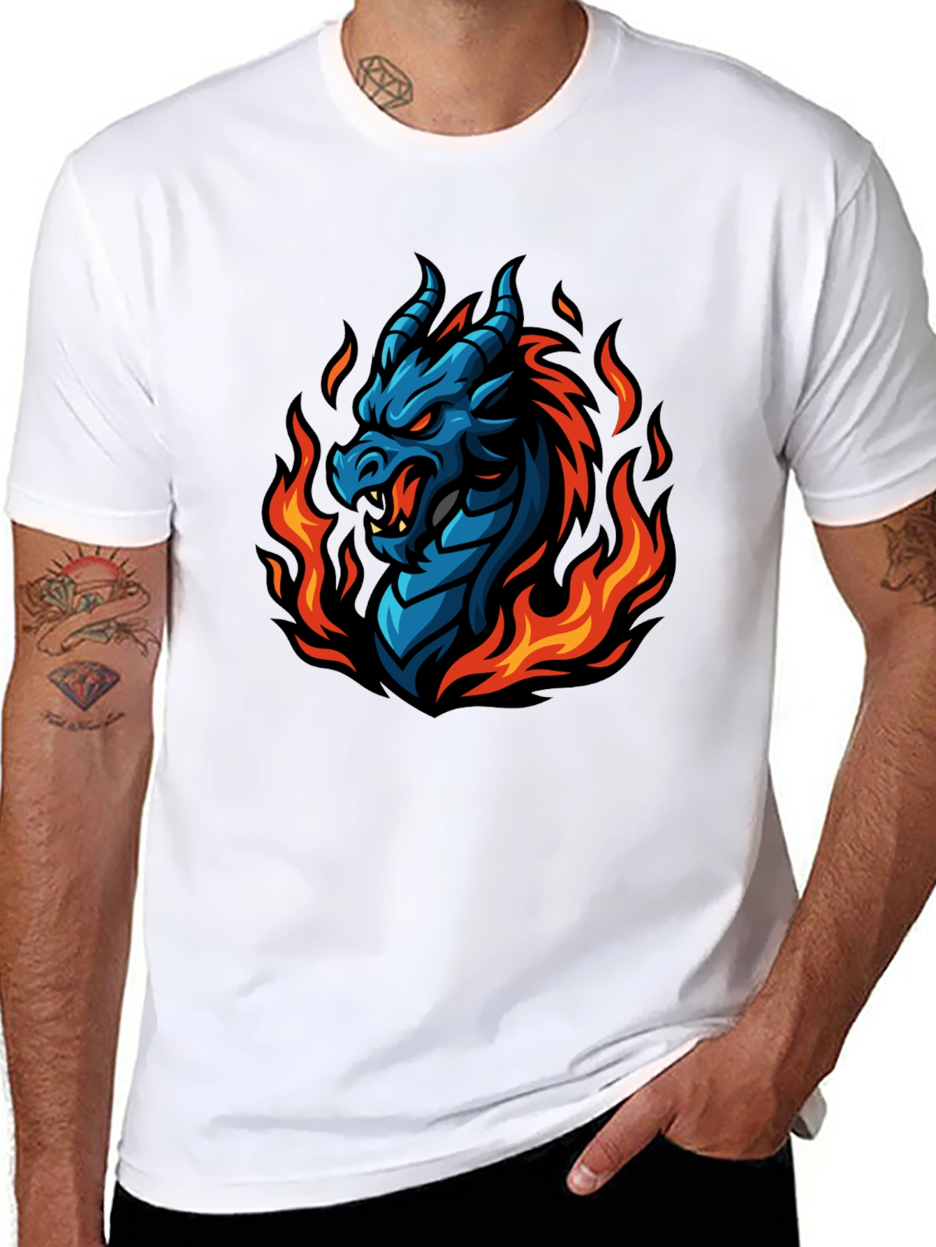 Fiery Dragon Graphic T-Shirt - Black
