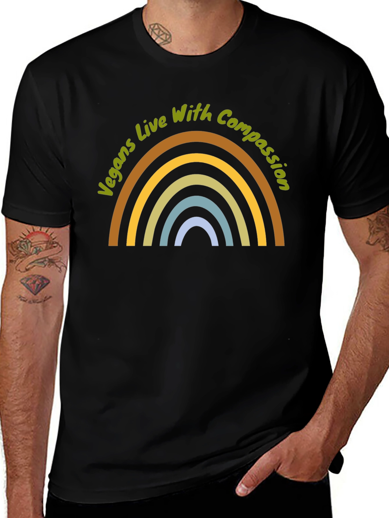 Vegans Live With Compassion Rainbow Graphic T-Shirt