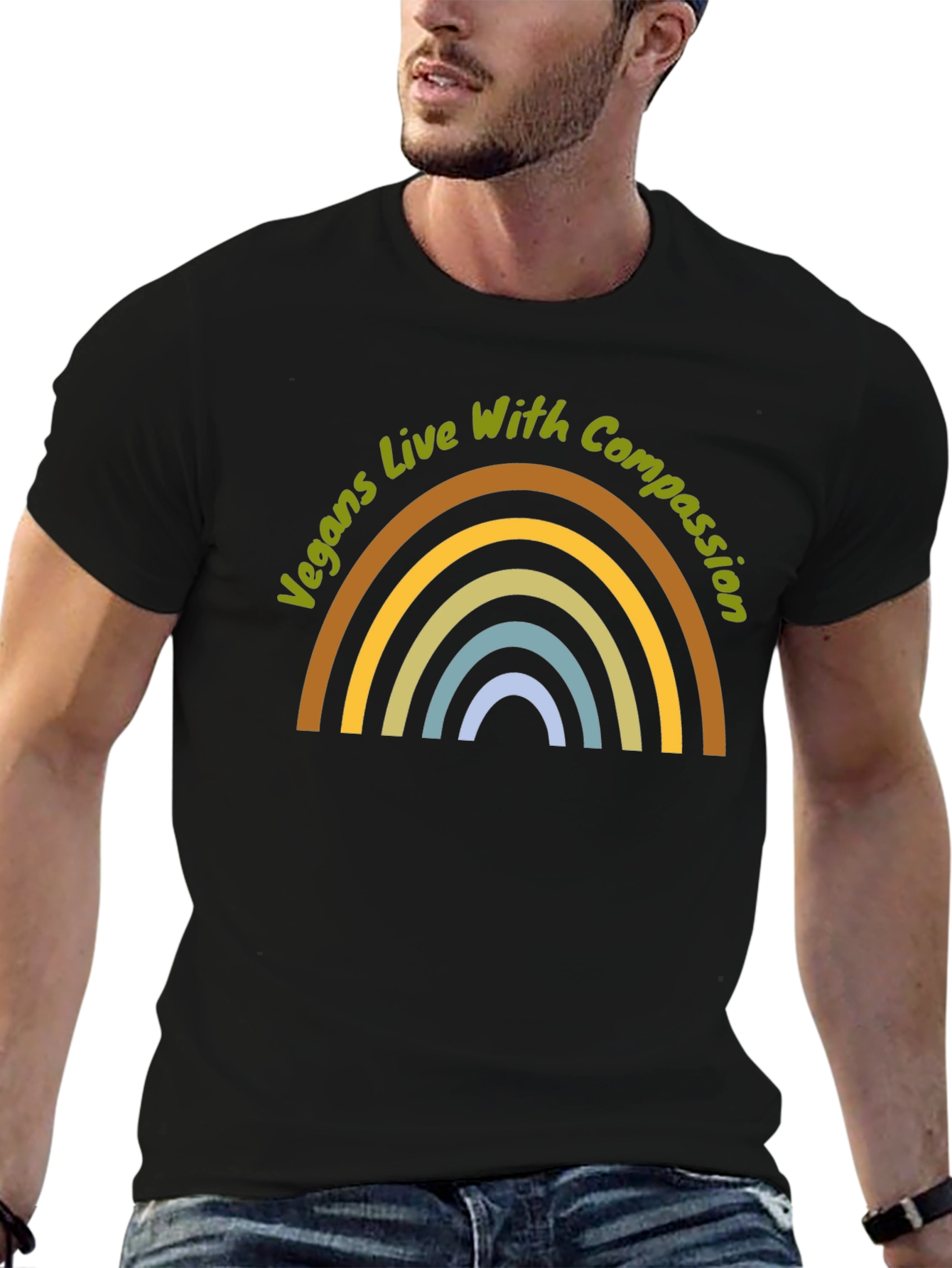 Vegans Live With Compassion Rainbow Graphic T-Shirt