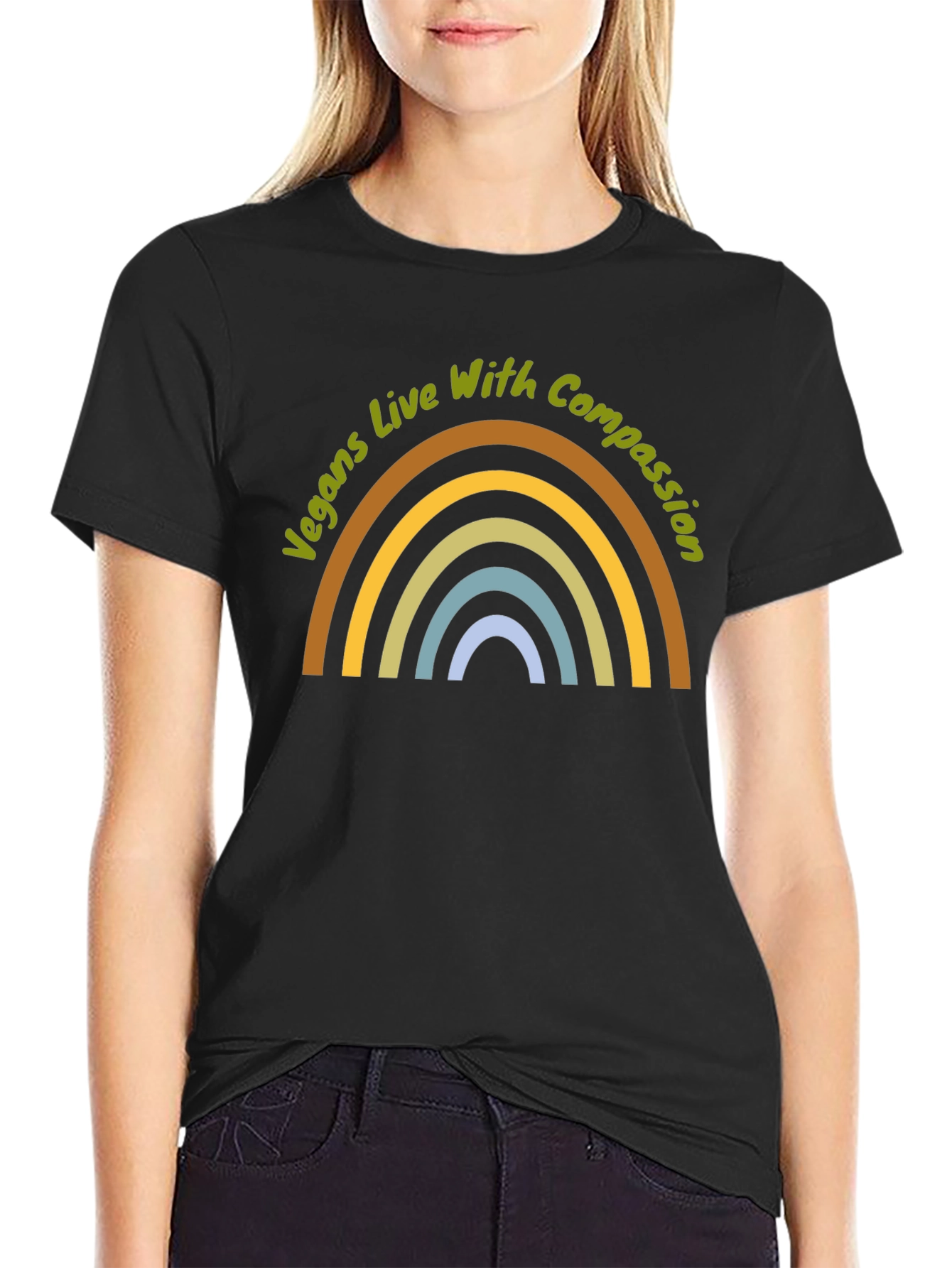 Vegans Live With Compassion Rainbow Graphic T-Shirt