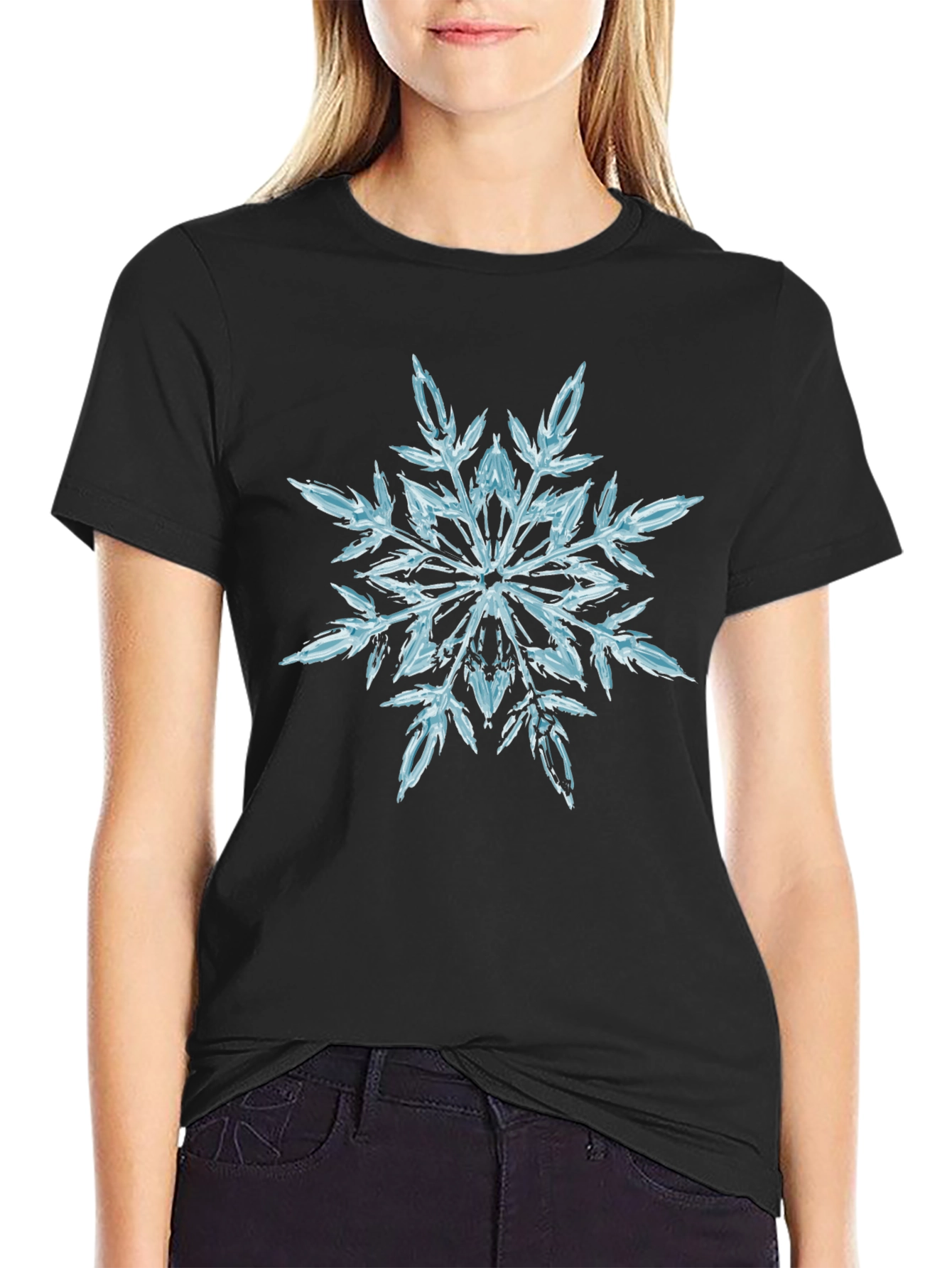 Snowflake Graphic Print Black T-Shirt
